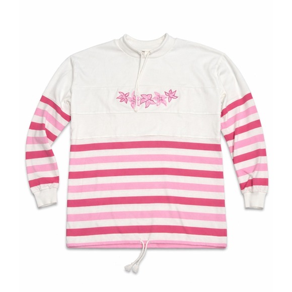 Jantzen Tops - Vintage Jantzen Pink Stripe 3D Floral Sweatshirt Made in USA XL 90s Y2K